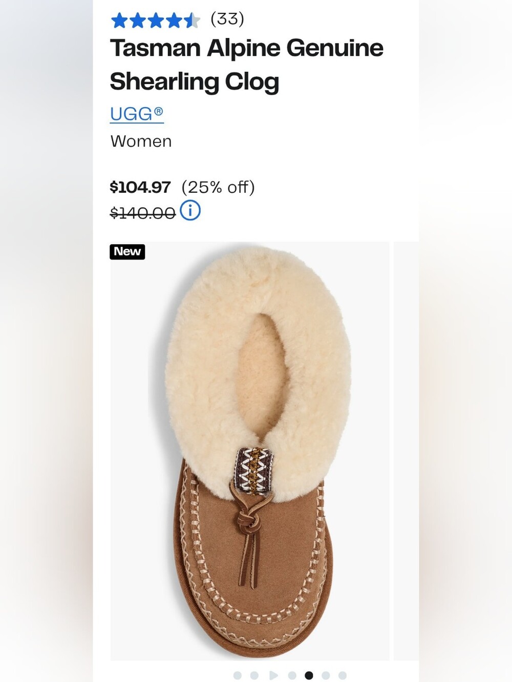 UGG Tasman Alpine Genuine Shearling Clog - Chestnut with Cream Shearling